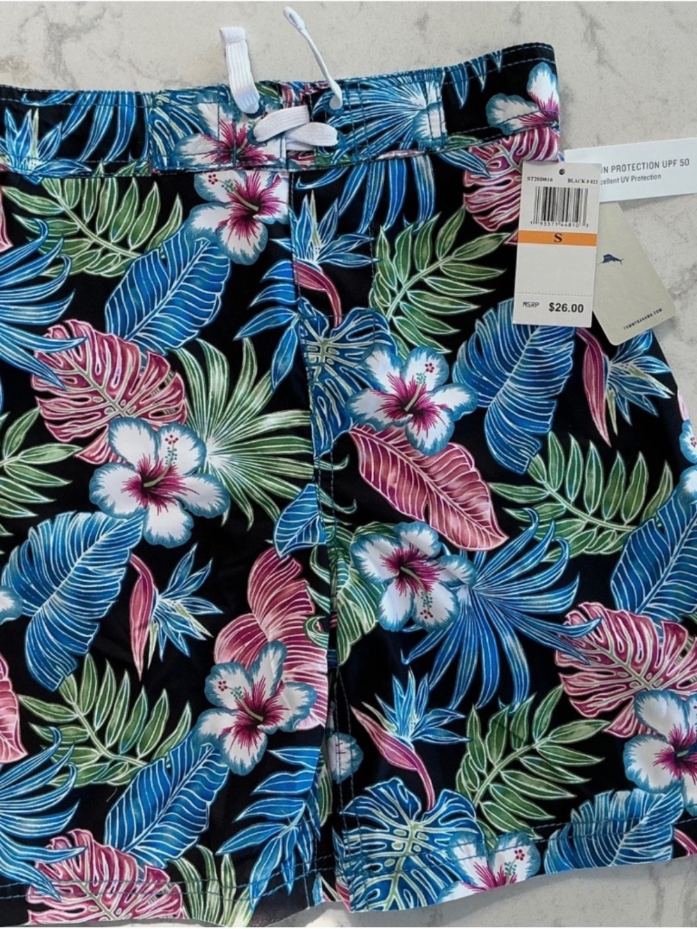 Tommy Bahama Boy Swim Shorts 24x6” Small Mesh Lined Drawstring Multi Board UPF50